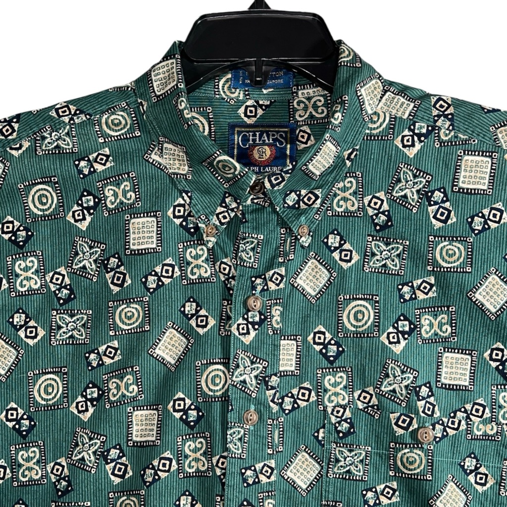 Vintage Chaps Ralph Lauren Men’s Button Down Teal Shirt Size Xl All Over Print